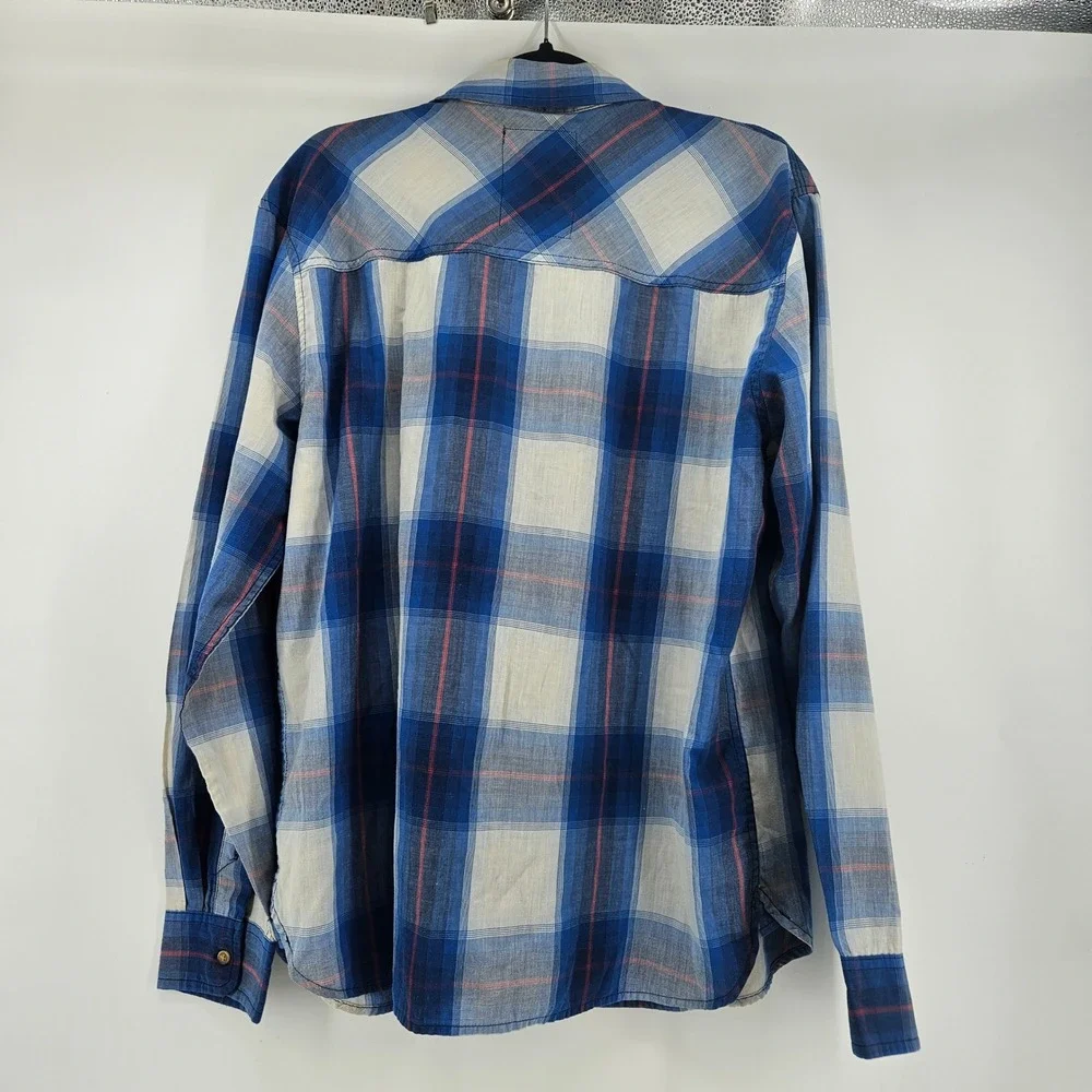 Levis‎ Mens XL Blue Plaid Long Sleeve Button Down Shirt Western Workwear